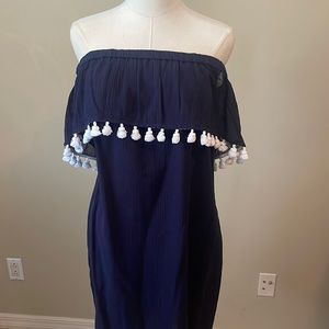 Sail to Sable Tassel Off the Shoulder Navy Dress Medium